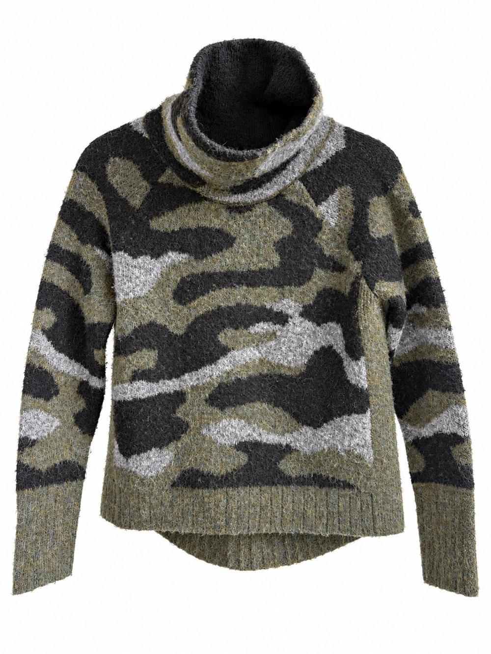AQUA Camo Wool Blend Funnel Neck Sweater Size S